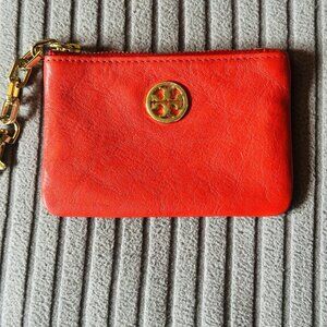 NWOT-Tory Burch Red Dena Textured Leather Key Ring Coin Purse